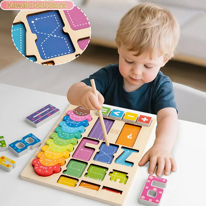 Blocos digitais educacionais de madeira, quebra-cabeças criativos, brinquedos de empilhamento, reconhecimento de números de cores, presente montessori