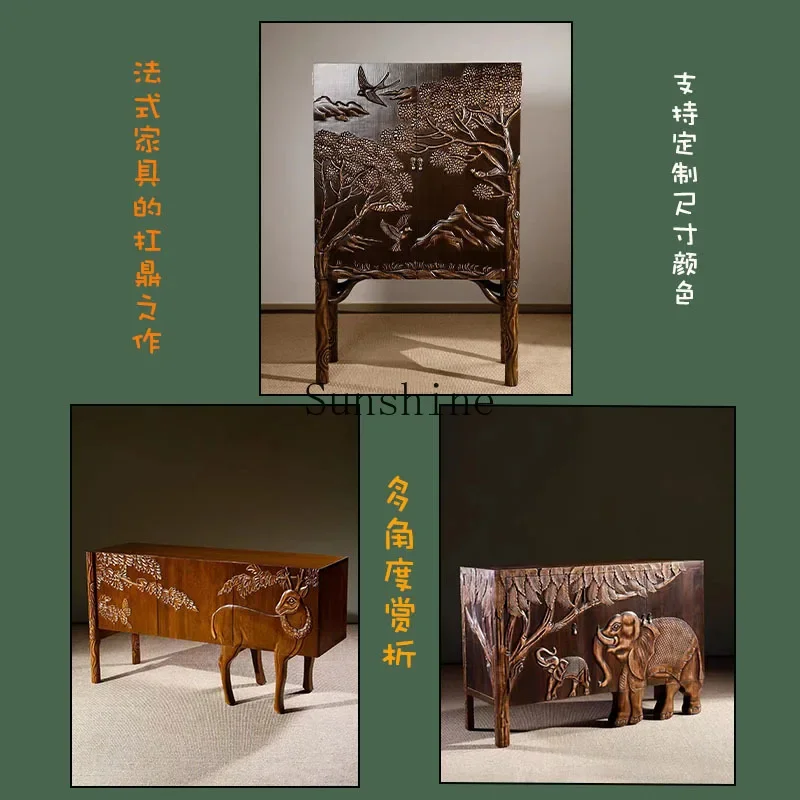 

Solid wood French retro dining side cabinet living room advanced decoration medieval Nanyang style design new model FT