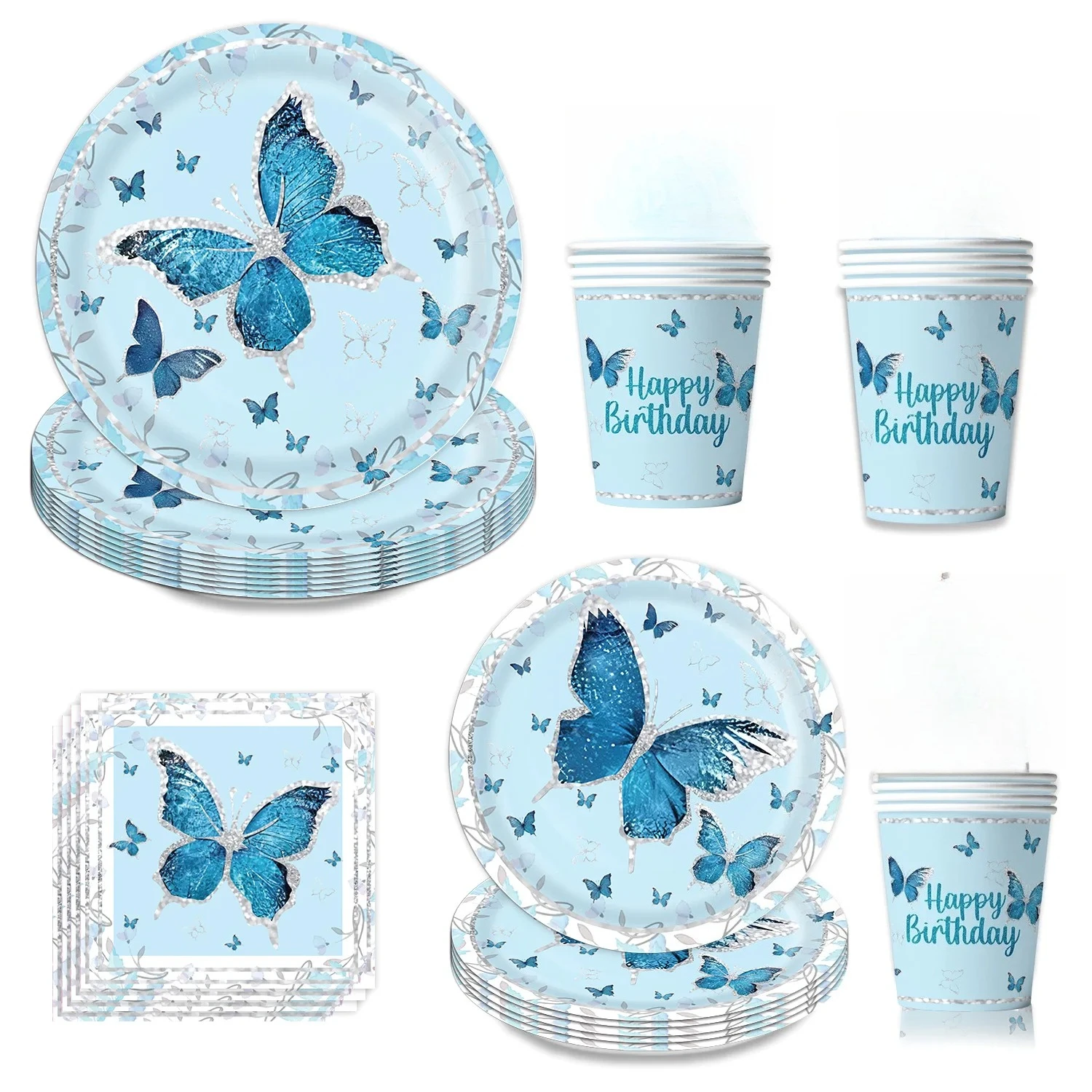 20 stücke Blau Schmetterling Thema Geburtstag Partei Liefert Geschirr Einweg Pappteller Geburtstag Dekoration Party Liefert