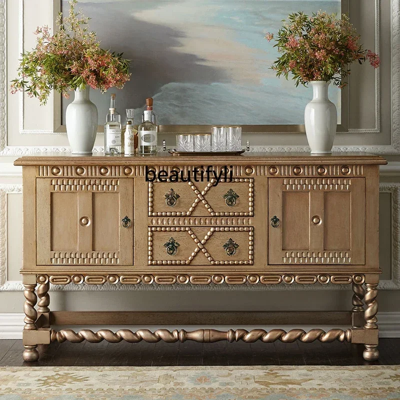 

Furniture American retro solid wood living room porch cabinet partition, French art old dining side cabinet