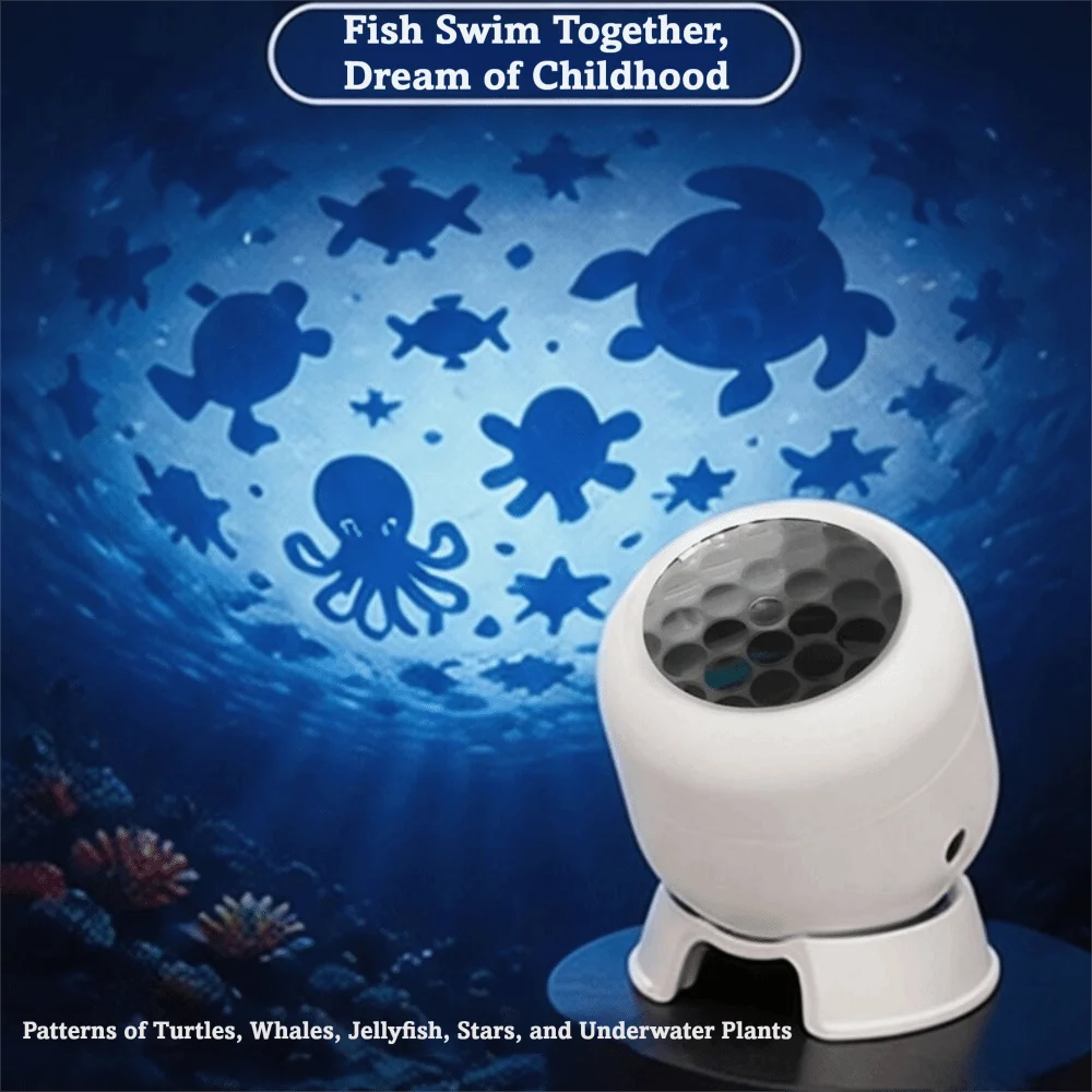 360 Degree Rotating Dreamy Ocean Projector Flexible Neck Ocean World Party Ambient Light USB Rechargeable Snowflake