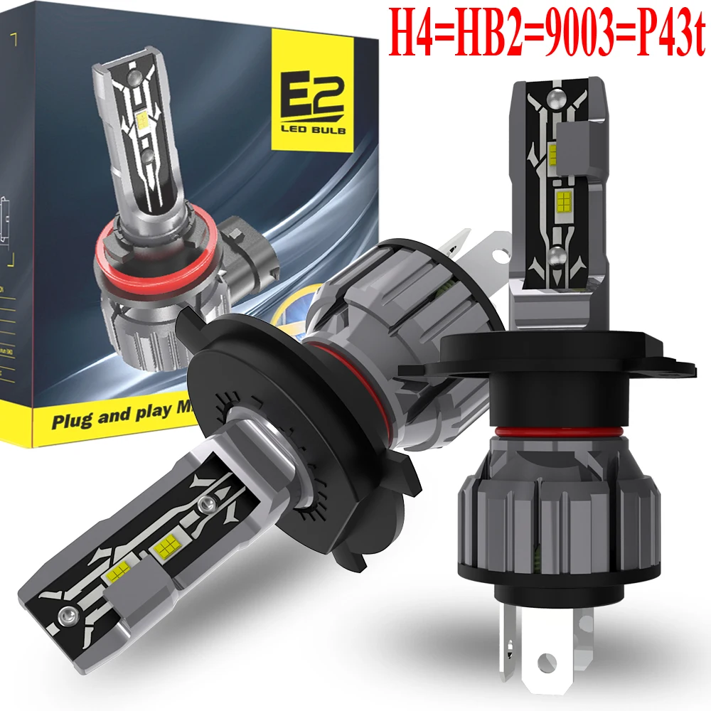 

2 шт. H4 HB2 9003 P43t Светодиодные фары Canbus, мощные, 64193NBS, белые, для автомобиля, турбодиодные лампы, противотуманные фары для мотоцикла, без адаптера