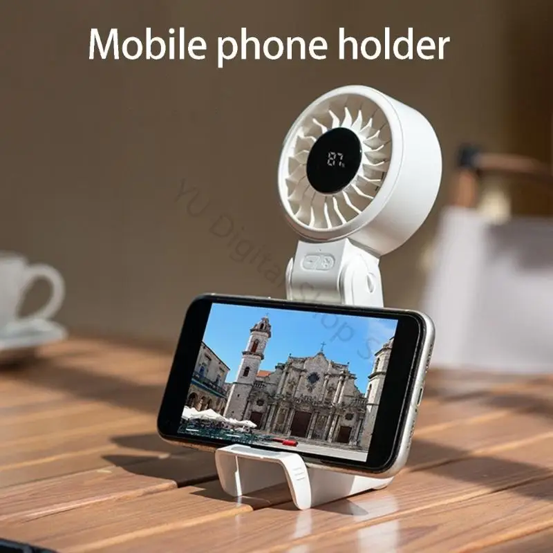 96BA Neck Hanging Fan With Phone Stand And Digital Display For Office Outdoor Travel USB Power Type C C harging