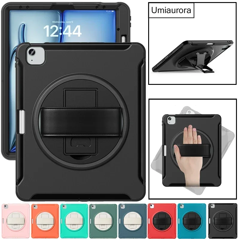 For IPad Mini 7 8.3" A17 Pro 11 12.9 Air 10.9 13 inch M2 M3 M4 M5 Shockproof Silicon PC Tablet Case Hand Strap Stand Armor Funda