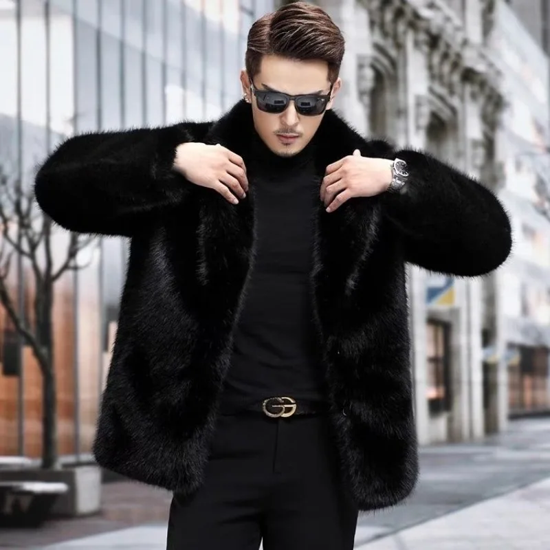 Men's Fur Coat Winter Mid-Length Style New Fox Fur and Sable Leather Combined Coat with Thickened Design Trendy Look Simulation
