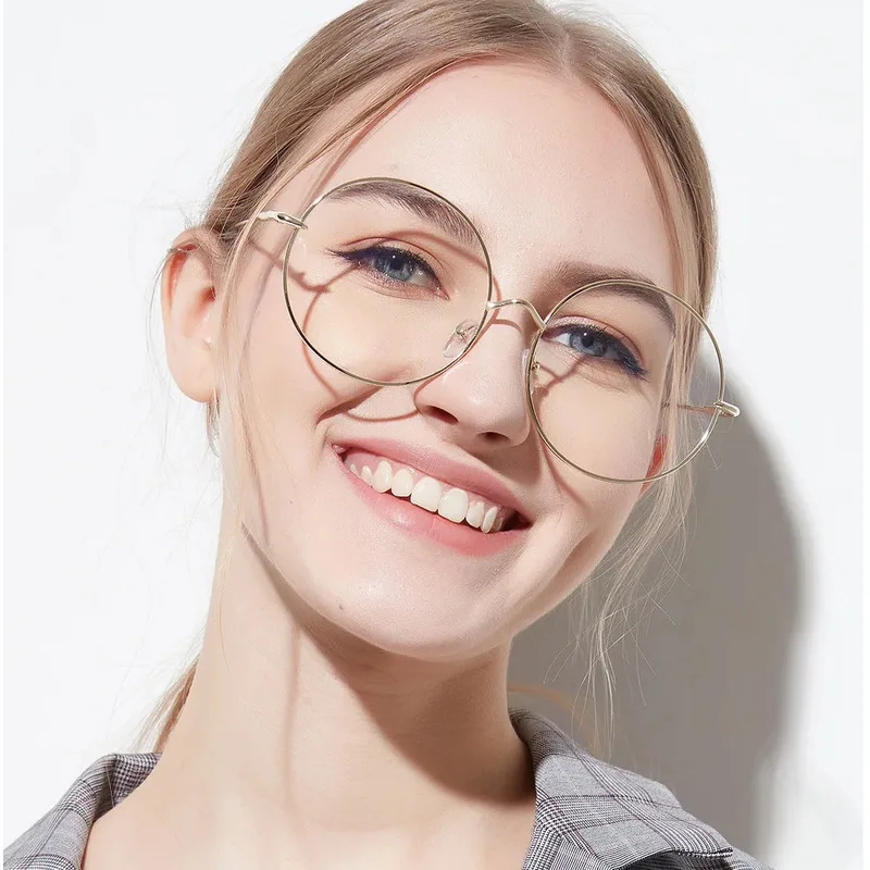 2025, Retro-Brille mit schmalem Rahmen, runder, flacher Spiegel mit Metallrahmen für Damen mit großem Gesicht