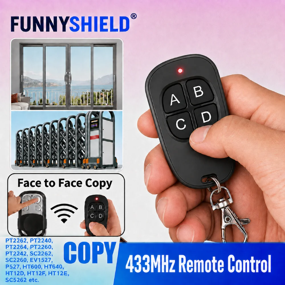 FUNNYSHIELD 433Mhz RF Remote Control Electric Garage Door Opener Controller Duplicator Clone Cloning Code 4 Keys Transmitter