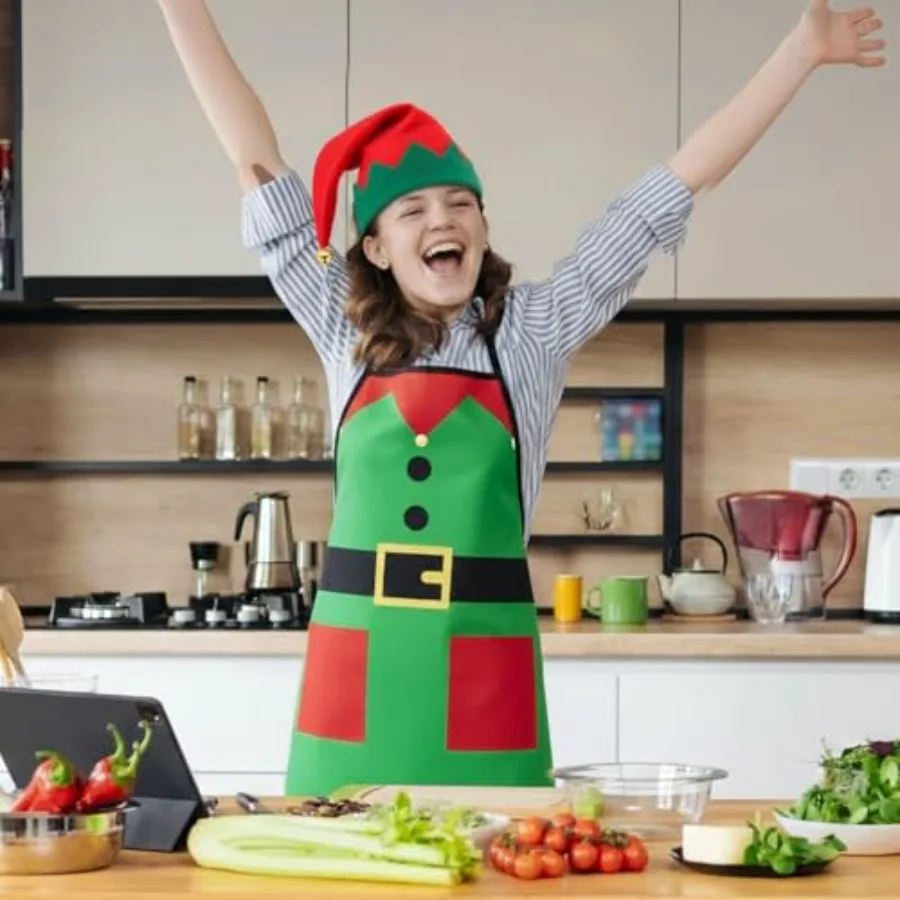 2 مجموعة عيد الميلاد المئزر و طقم قبعات قزم سانتا كلوز المئزر وقبعة مضحك سانتا كلوز قزم تأثيري حلي عدة لمستلزمات حفلة عيد الميلاد