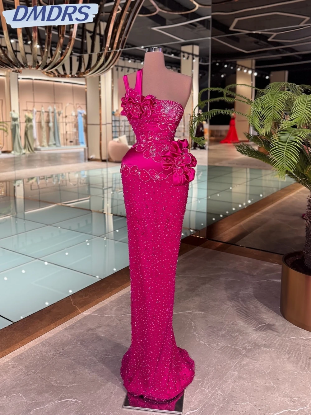 

Stunning Sparkly Crystal Straight Long Evening Dress Stylish One Shoulder Wedding Party Gown Customized Beaded Prom Dresses