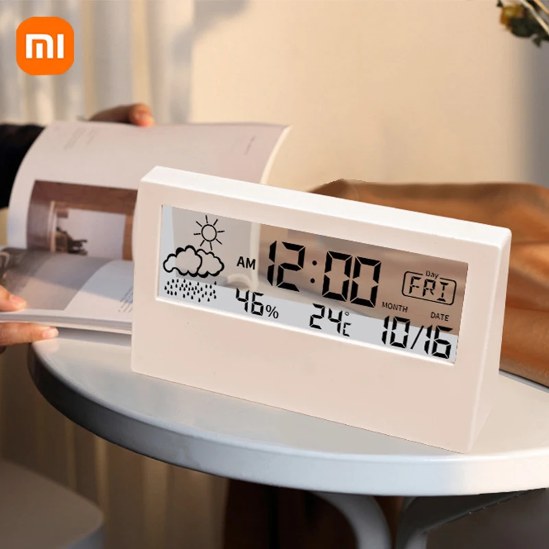 LED Xiaomi ﻿ Thermomètre et hygromètre numérique d'intérieur, horloge électronique multifonction, capteur d'humidité, Station météo pour la maison
