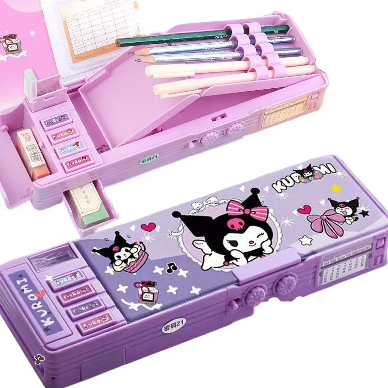 Cartoon kuromi My melody Cinnamoroll password lock multifunctional stationery box kawaii pencil case school supplies wholesale