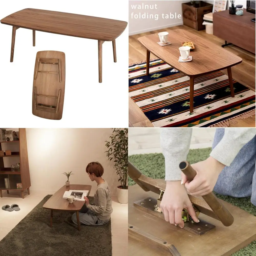 

AZUMAYA Folding Coffee Table - 41.3 Wide, 20.5 Deep, 14 High - Natural Walnut and Rubber Wood for Home Living