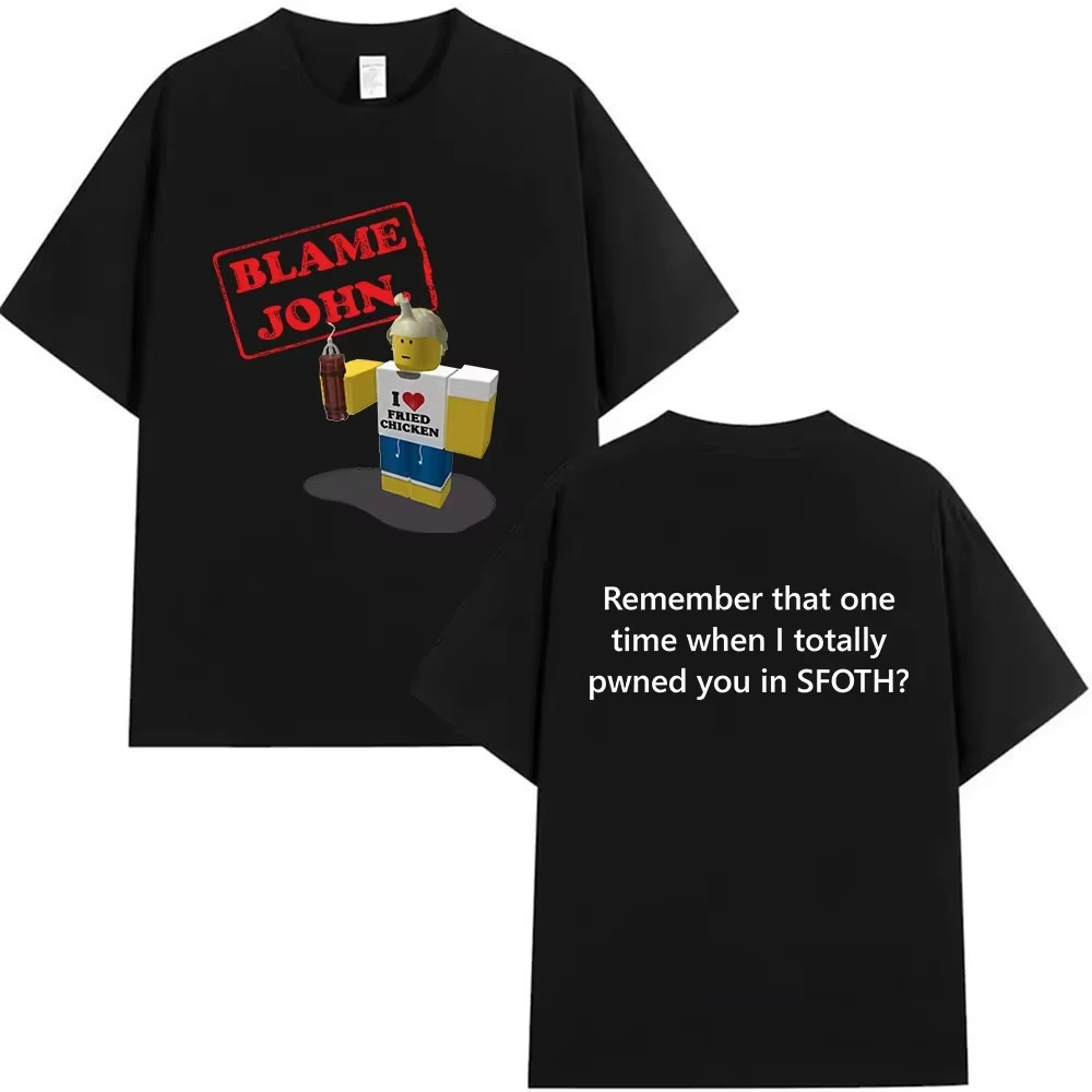 Lustiges Blame John Meme T-Shirt mit Shedletsky Forsaken Aufdruck, Kurzarm-T-Shirts für Männer und Frauen, Lässiges Baumwoll-T-Shirt von hoher Qualität – Detail 5