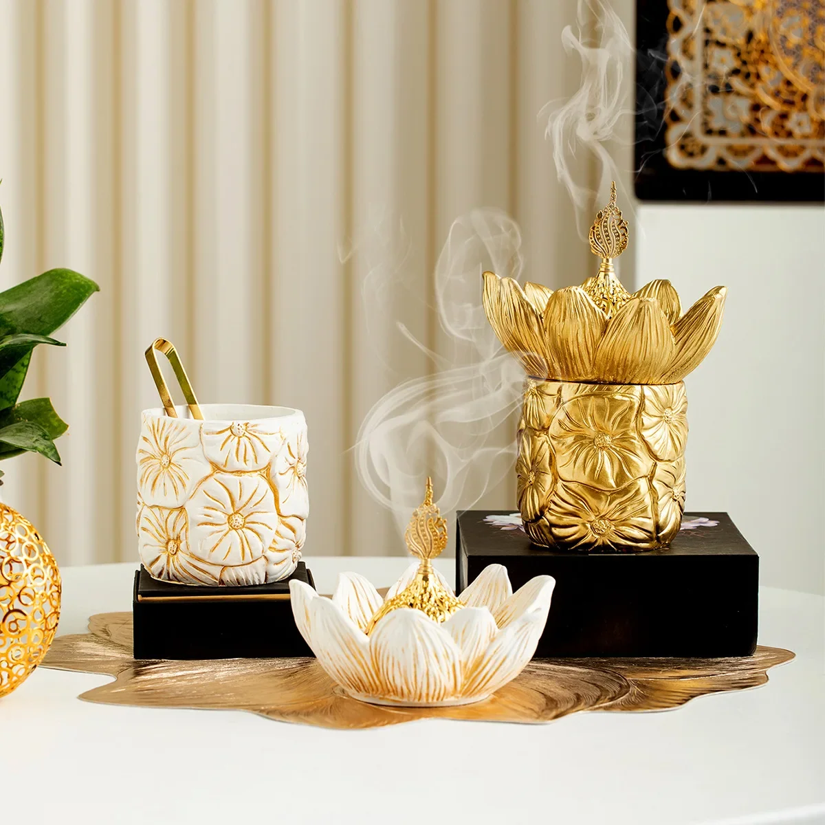 Creative Flower Shape Incense Burners Luxury Arabic Home Yoga Meditation Ceramics Incense Burner Aromatherapy Middle East Decor
