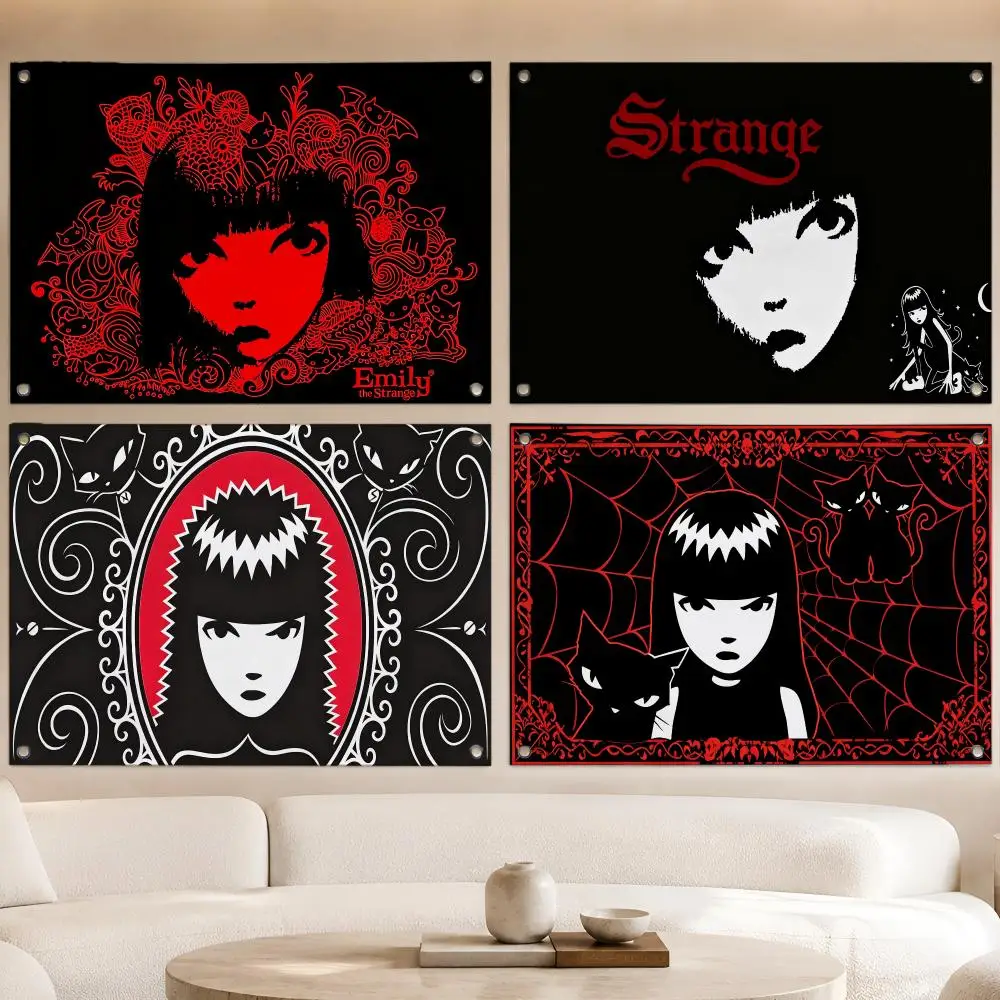 Comic Gothic Girl Emily the Strange Flags Fan Banner Tapestry Wall Hanging Garage BarDorm Camp Party Outdoor Home Decor Gift