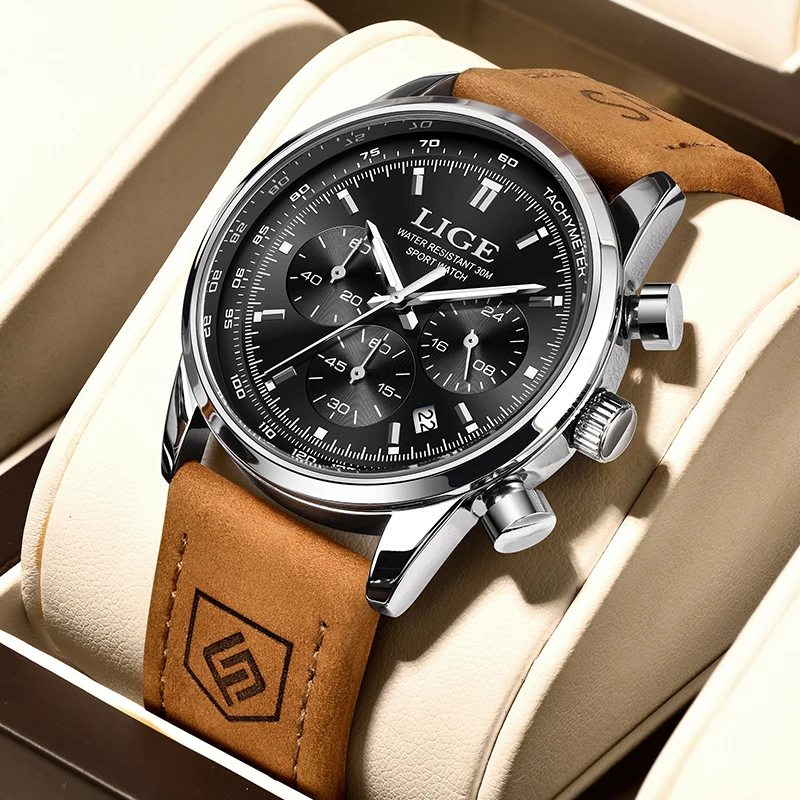 LIGE Outdoor Luxury Quartz Watches for Men Top Brand Leather Strap Fashion Casual Sports Waterproof Luminous Auto Date Man Watch
