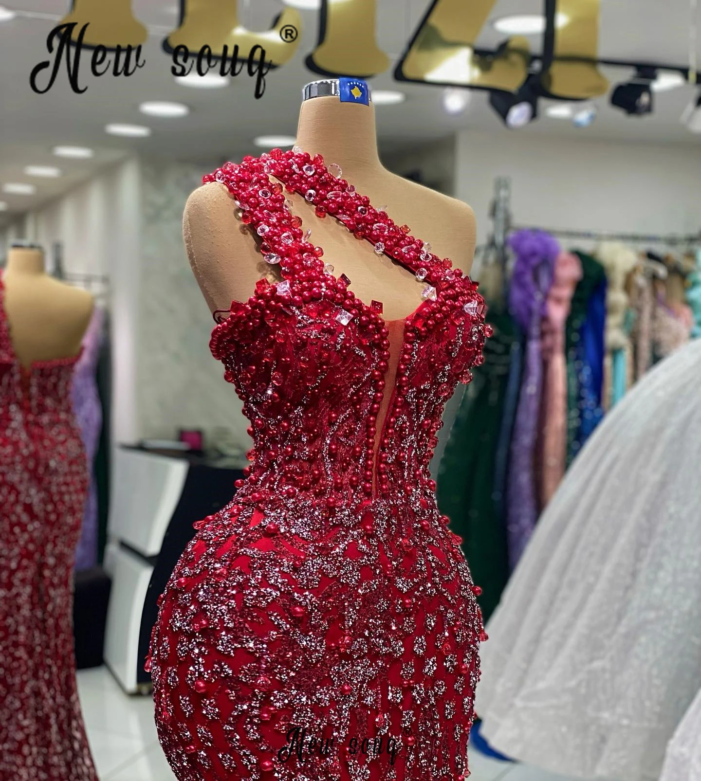 One Shoulder Strapes Red Cocktail Dress Long Mermaid Burgundy Abiye Wedding Party Dress Luxurious Women 2024 Vestidos De Gala