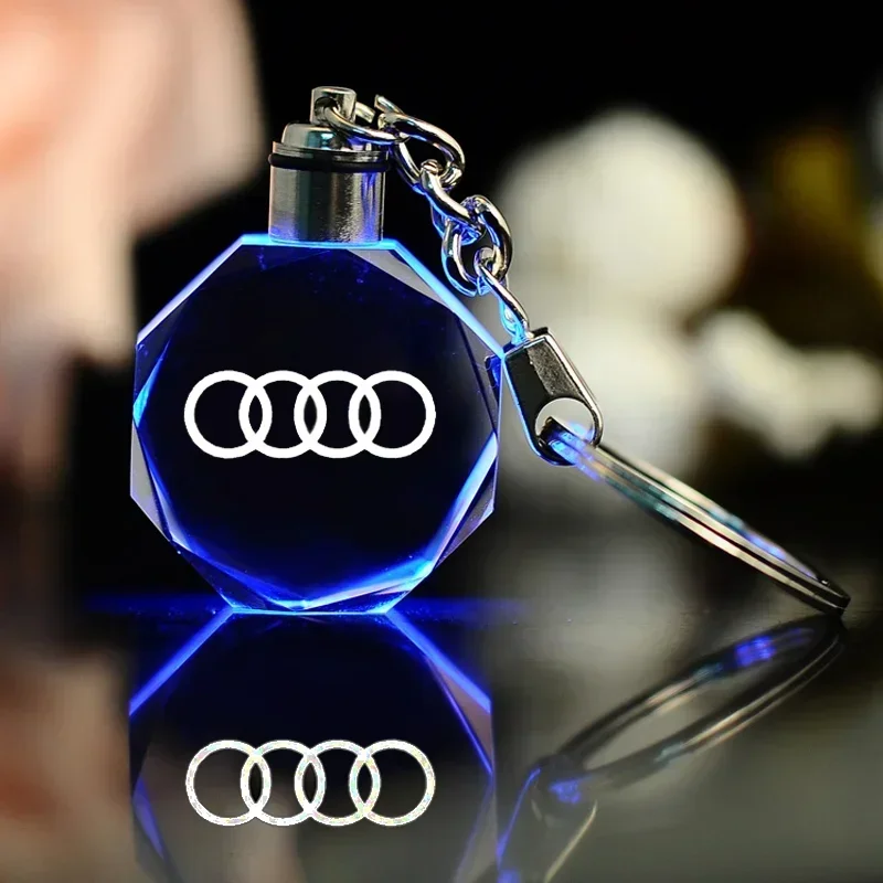 LED Light Car Logo Crystal Key Chains Gift Door Keyrng Decoration For Audi A5 A4 B8 B6 B5 B9 Q5 8R A6 C6 C5 Q3 TT MK1 Keychain