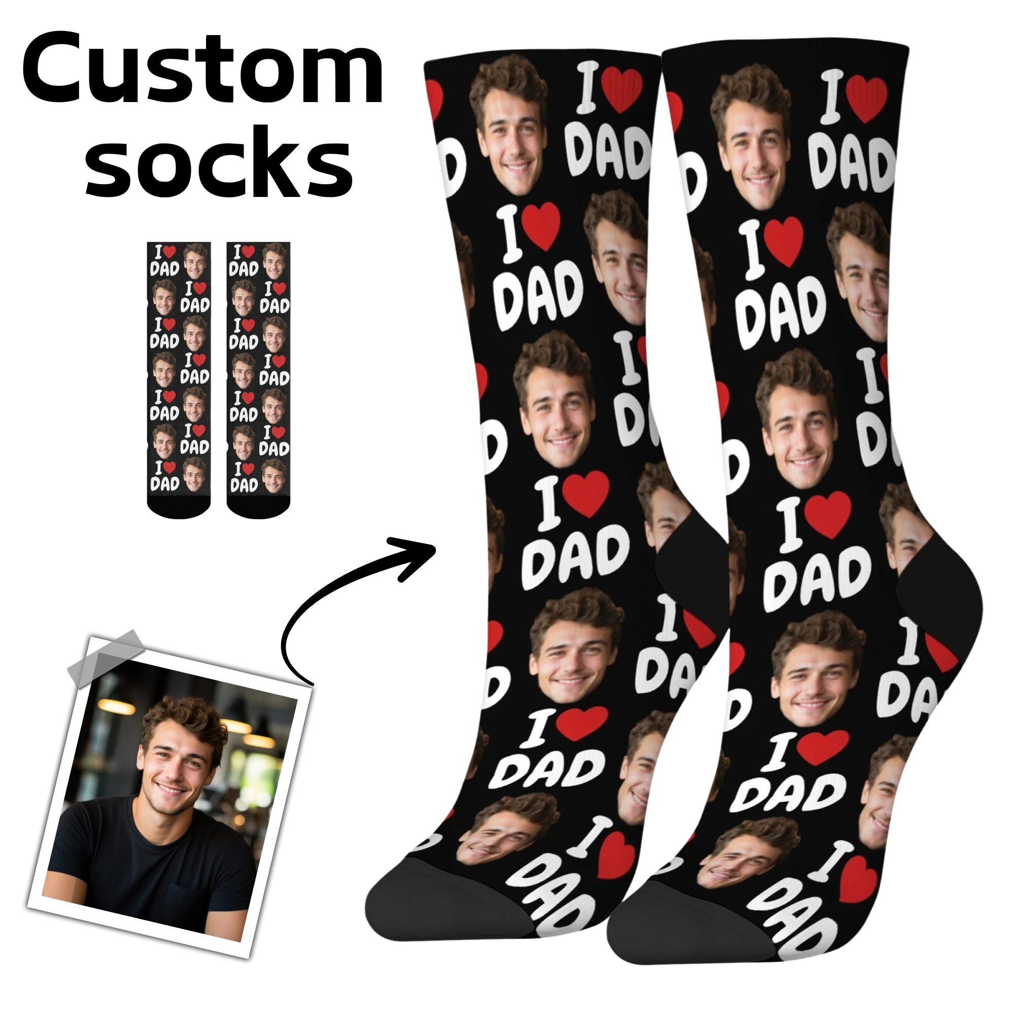 

I love DAD custom photo socks novelty funny personalized face socks birthday party anniversary gift Father's Day Christmas gift