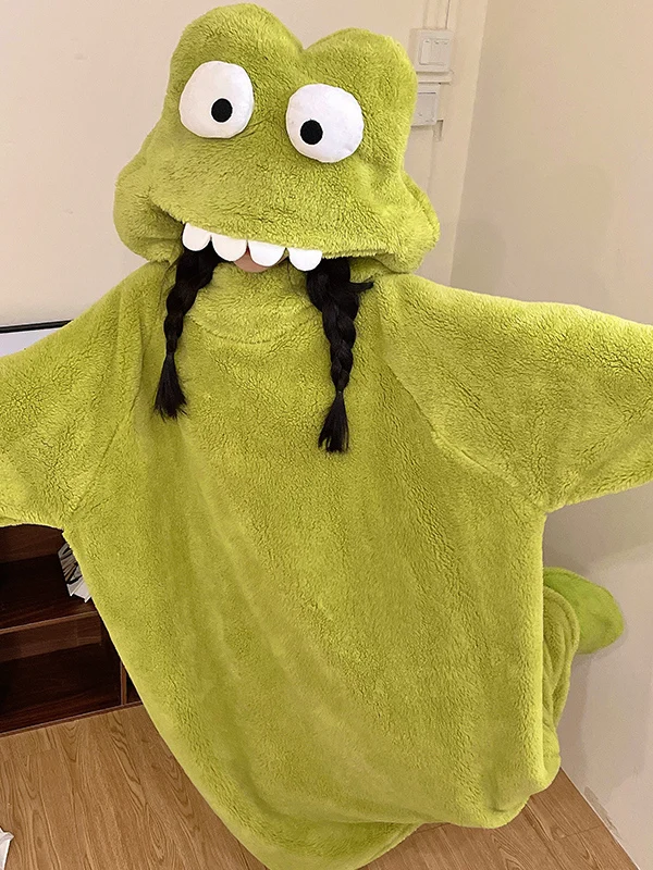 

DAIMELU hooded nightdress women's sleepwear set winter bathrobe nightgown coral fleece cute and funny thermal pajamas female