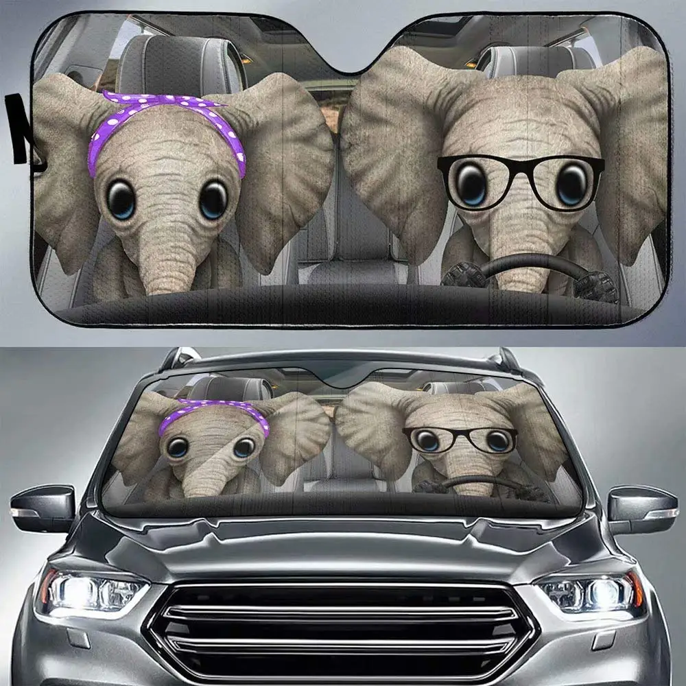 Elephant Driving Auto Windshield Sun Shade,Funny Elephant Family Sun Visor Protector Sunshade for Car Truck SUV to Keep Your Veh