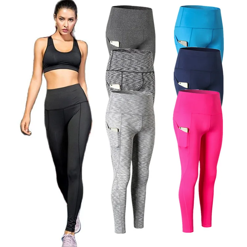 

Women's Sexy Yoga Pants With Pockets Pilates Exercise Fitness Running Training Elastic Quick Dry Girls Tight Sports Trousers