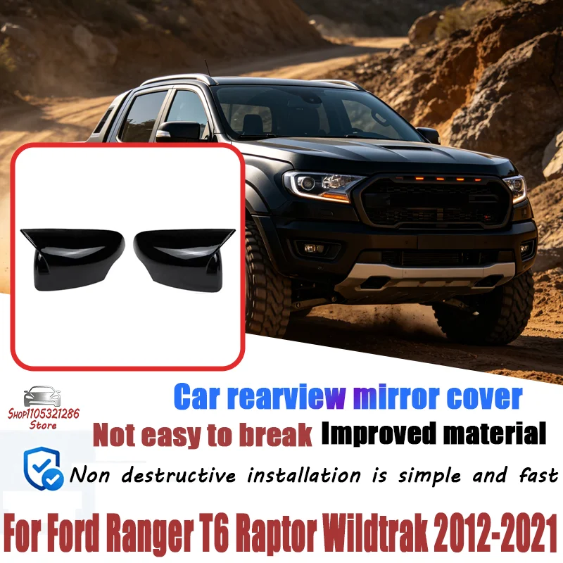 For Ford Ranger T6 Raptor Wildtrak 2012-2021 ABS Car Rearview Side Mirror Cover Wing Cap Exterior Door Trim Adhesive Sticker