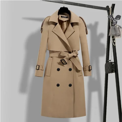 2023 Brand New Spring Autumn Long Women Trench Coat Double Breasted Khaki Dress Loose Coats Lady Outerwear Fashion Tops