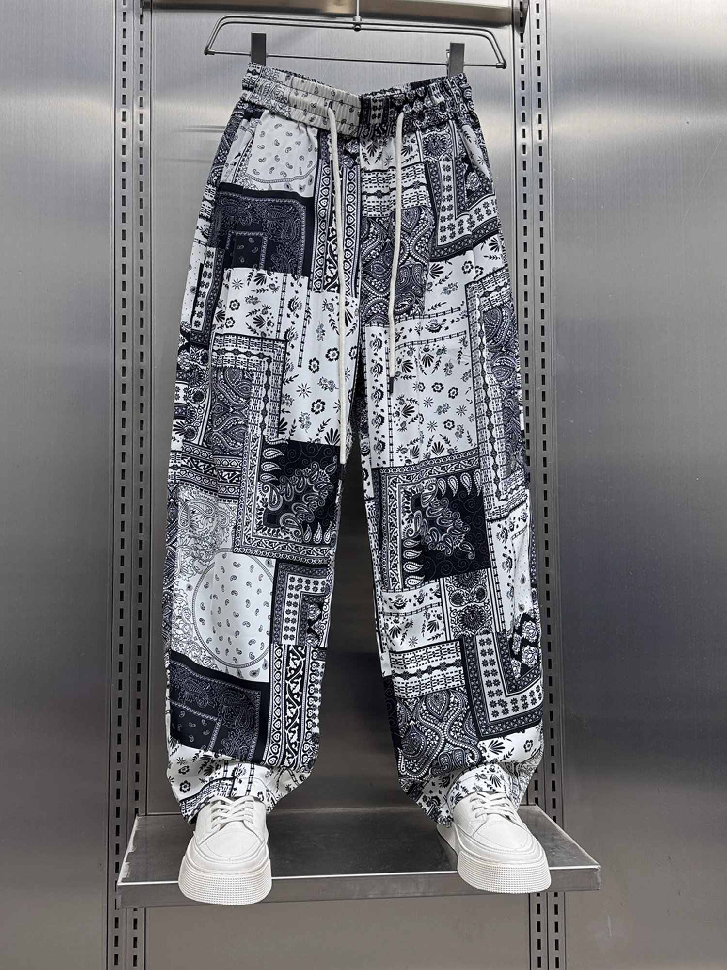 2025 Summer New Fashionable Trendy Men's Ice-feeling Ethnic Casual Pants Handsome Drape Straight Fashion Versatile Harlan Pants