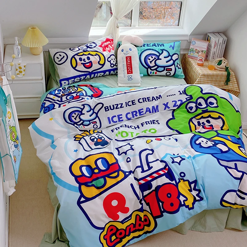 

Комплект постельного белья из чистого хлопка в японском стиле, четыре предмета, для студентов, сохраняющий тепло: пододеяльник, простыня и наволочки