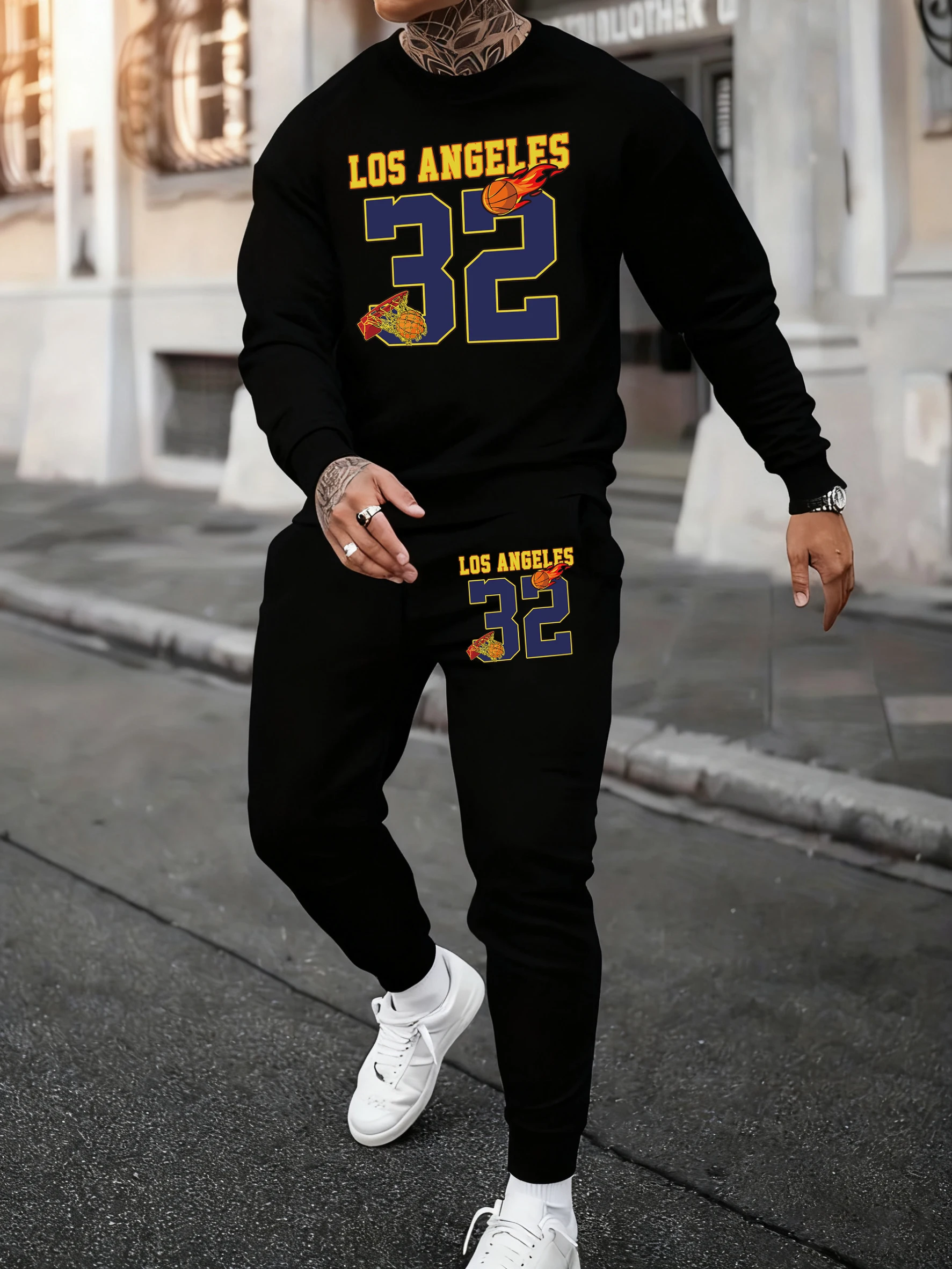 

Los Angeles Number 32 Jersey Prints Unisex Casual Jogging Hoodie Sweatpants Suit Basics Pocket Pants Fleece Comfy Tracksuit