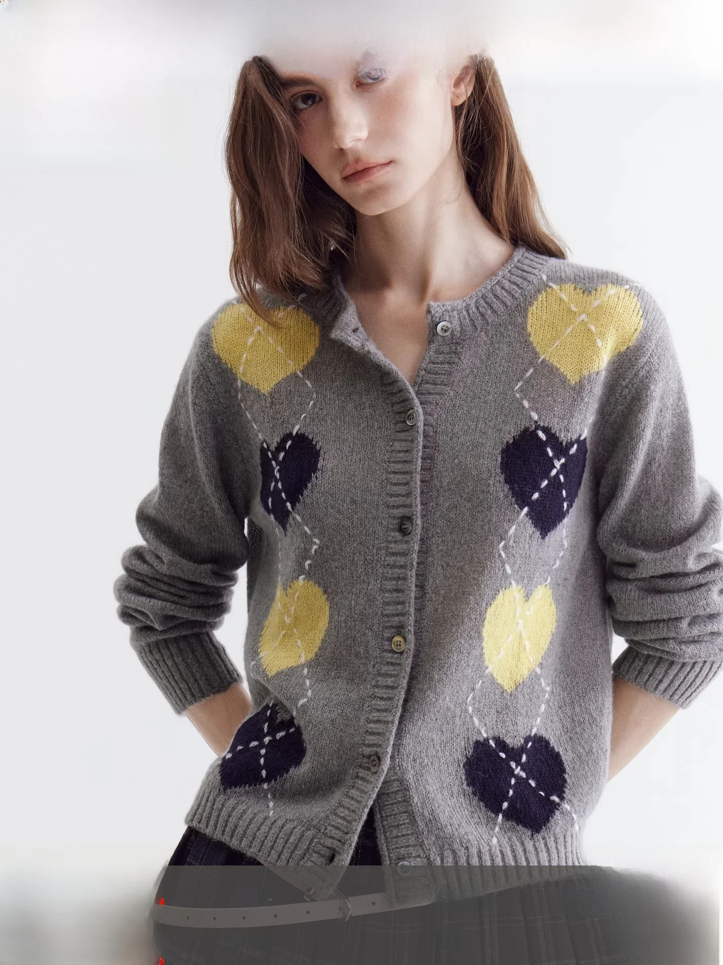 

Вязаный кардиган Fano Spring Season с цветным узором в виде сердец, женский, в университетском стиле, с длинными рукавами, теплая верхняя одежда