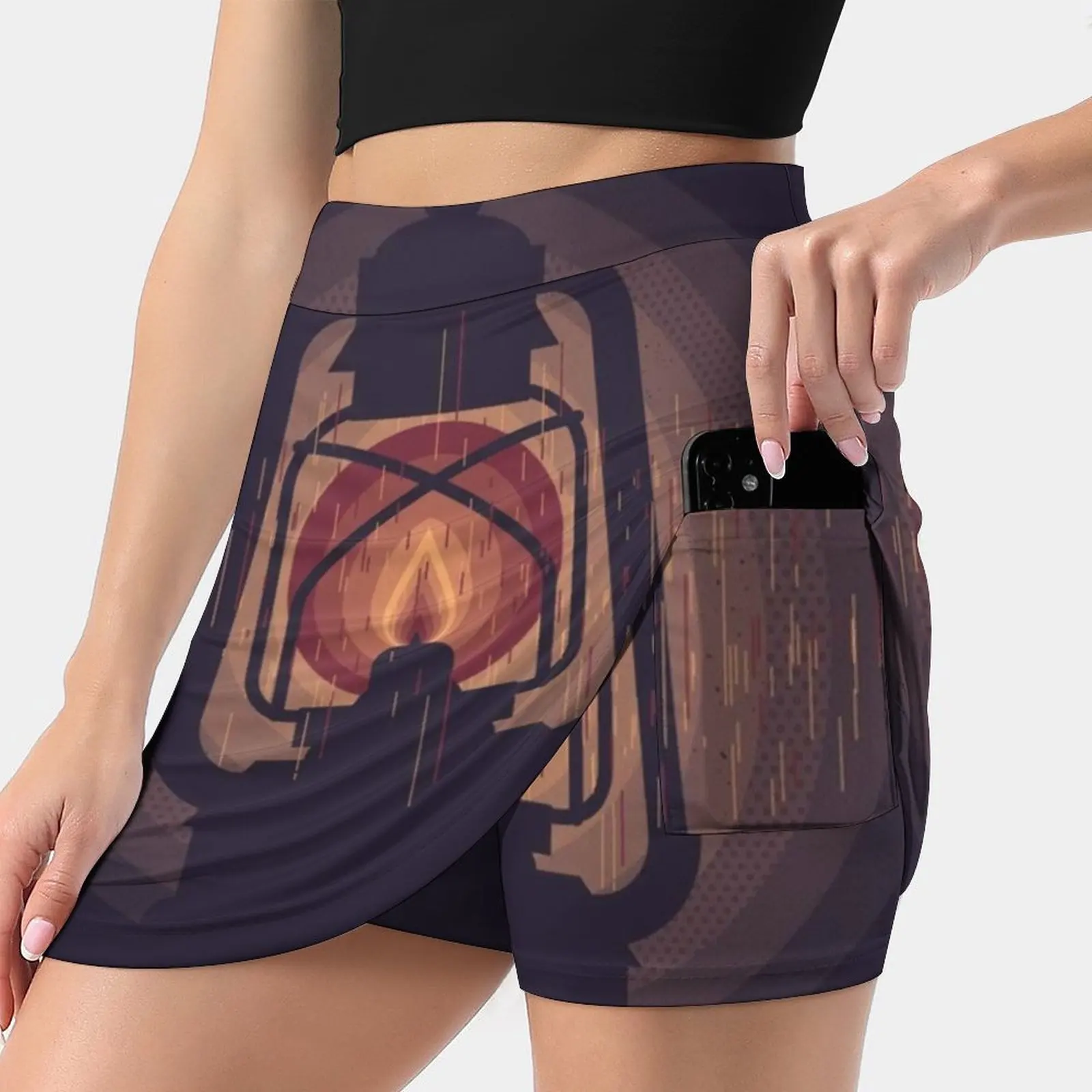 Oil Lamp Women's skirt Mini Skirts A Line Skirt With Hide Pocket Oil Lamp Light Vector Illustrated Graphic Night Dark Retro