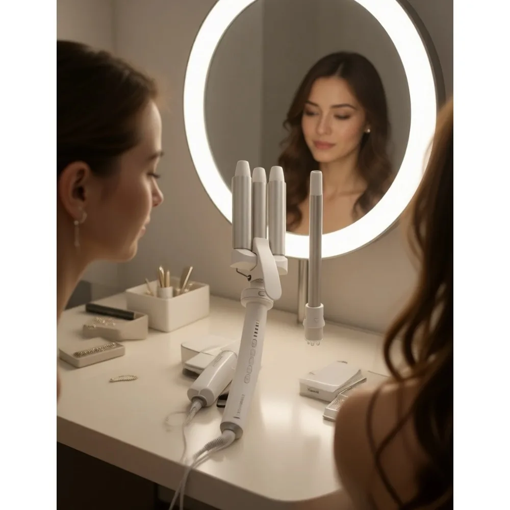 5 in 1 Ceramic Curling Wand Set Interchangeable Barrels for Beach Waves Loose Tight Curls Fast Heat Salon Style at Home