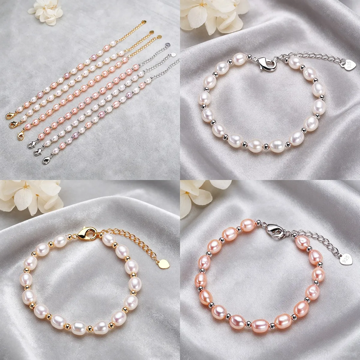 Handmade Natural Freshwater Pearl Bracelet with Color-Protecting Chain for Women – Elegant, Stylish, Minimalist Jewelry