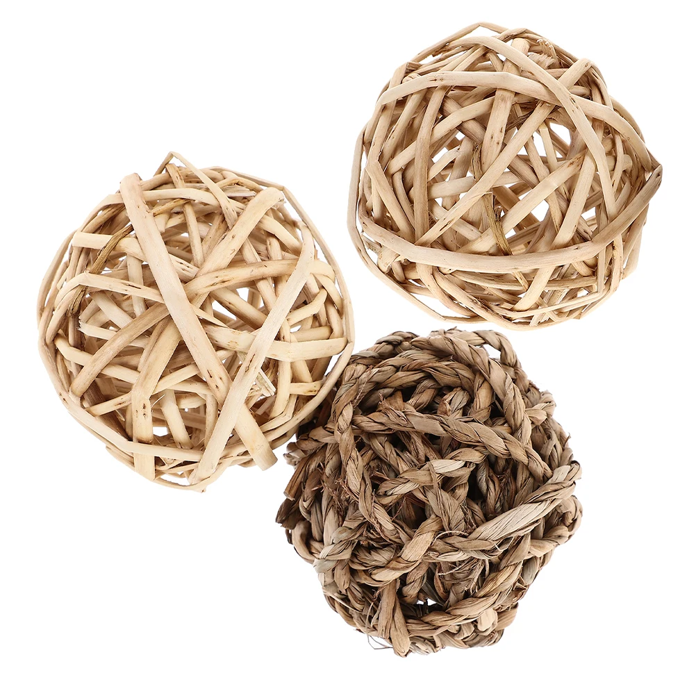 

3pcs Rabbit Chew Natural Grass Balls For Bunnies Guinea Pigs Chinchillas Hamsters Small Animals Teeth Health Play Enrichment