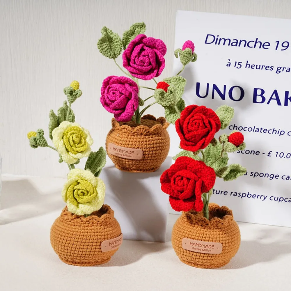 

Высококачественные свадебные украшения, вязаные крючком цветы ручной работы, горшечные растения, искусственные цветы, подарок на день Святого Валентина, украшение автомобиля