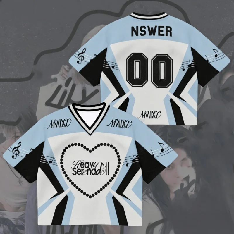 Replica Kpop Fan Family Matching Jersey T‑Shirt,3D Print Heart Music Note Graphic Mesh Short Sleeve Tops for Men Women Kids