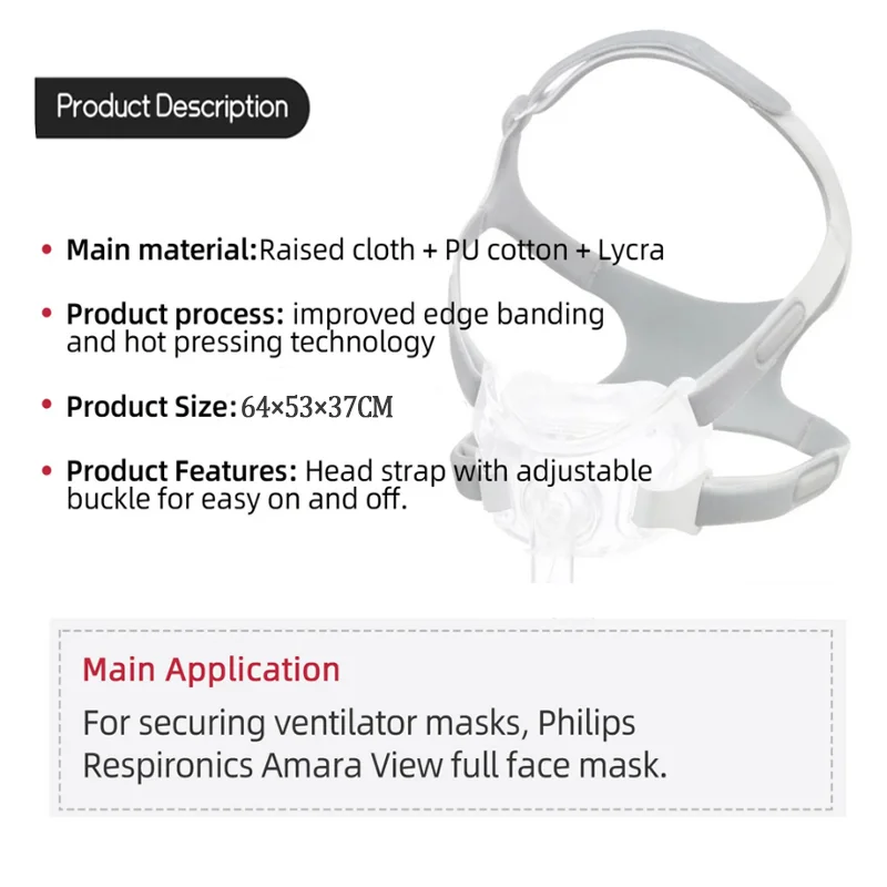 عصابة رأس بديلة للتهوية قابلة للتعديل مناسبة لغطاء رأس Amara View لكامل الوجه CPAP #3