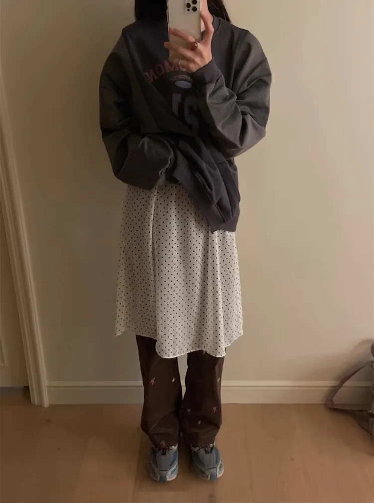 Korobov kore moda basit elbise tatlı Polka Dot Vintage elbiseler kadın Vestidos Para Mujer romantik v yaka Y2k kısa etek