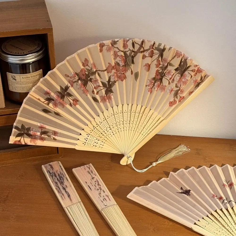 Vintage Style Chinese Japanese Folding Fan Plastic Colorful Shank Classical Dance Fan Folding Fan Han Clothing Accessories