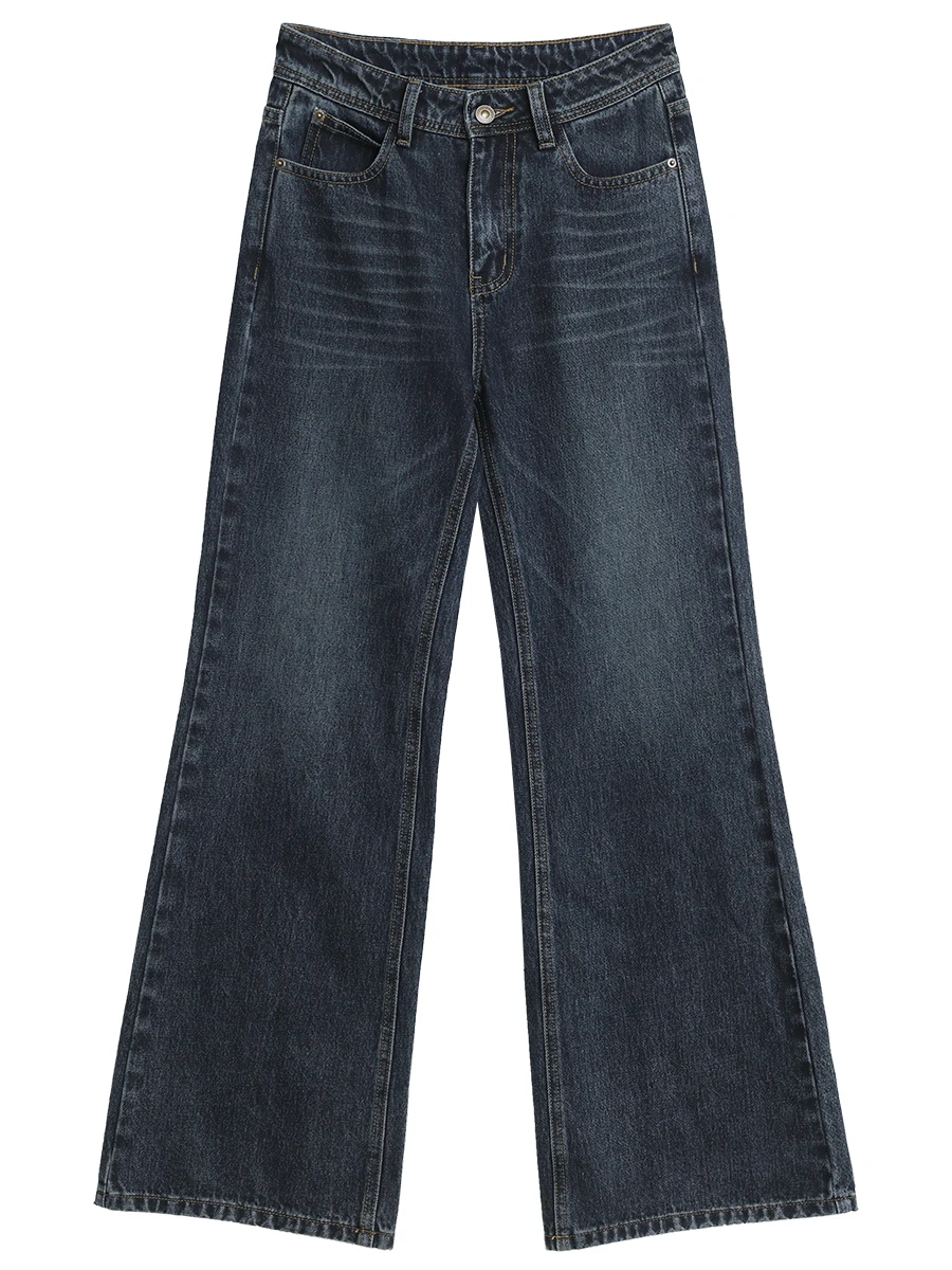 شيك فين جينز نسائي أزرق غير رسمي ملابس الشارع الشهير جديد ريترو مايكرو متوهج الدينيم بانت سليم حدوة الحصان بنطلون نسائي ربيع الخريف 2025