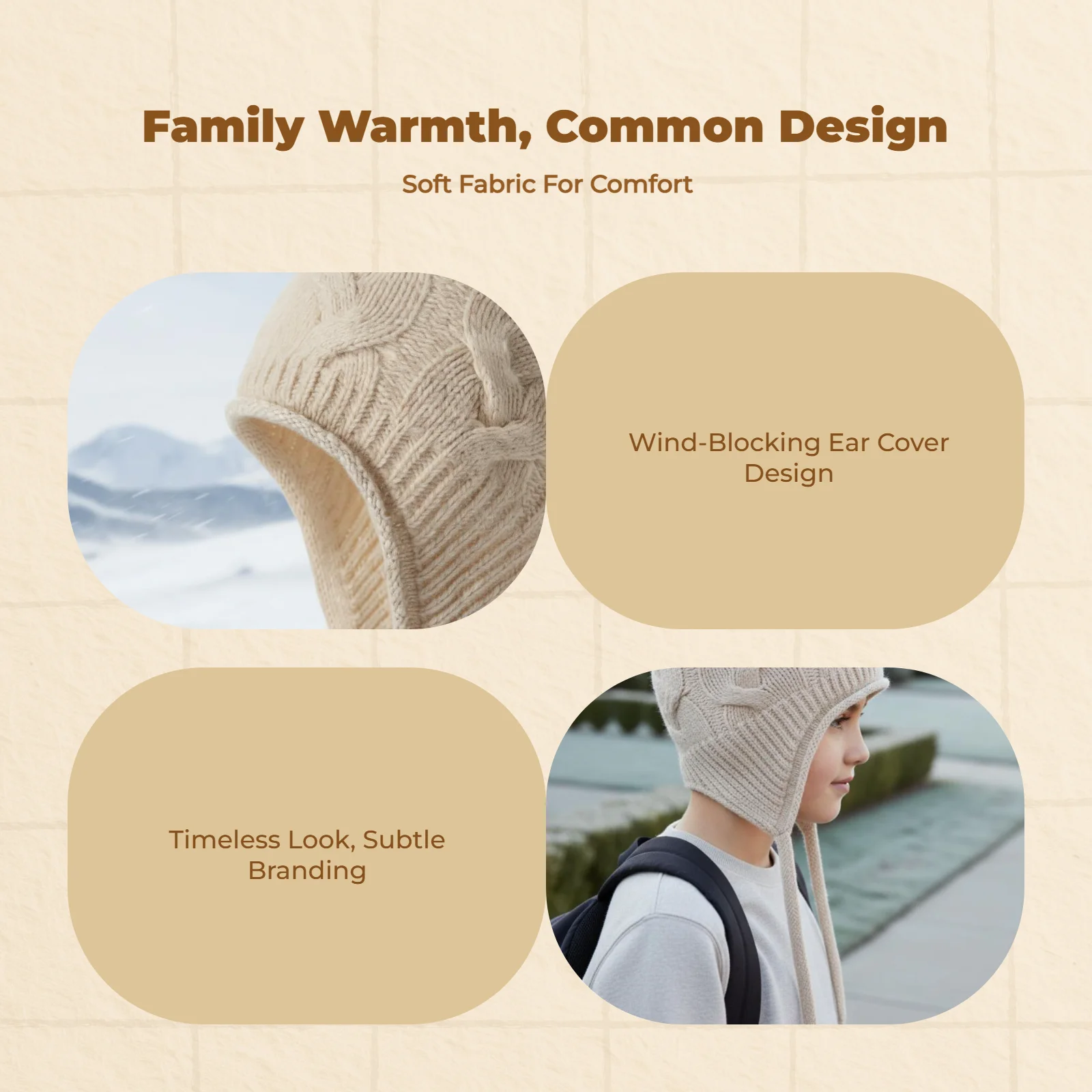Children Warm Knit Hat, Foldable Earflap, Boys Girls - view 4