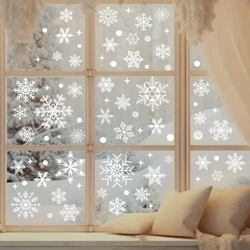 1 Stück abnehmbare statische Weihnachtsaufkleber, Weihnachts-Fensteraufkleber, Schneeflocken-Wandaufkleber, Neujahrsparty, Glasdekorationen