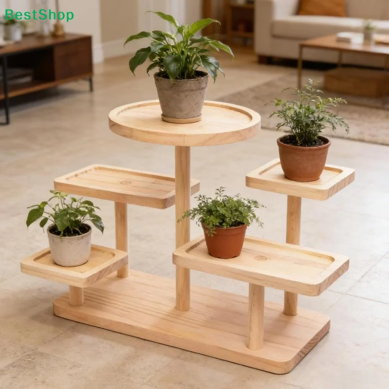 ♩5-Tier Wooden Plant Stand,Multi-Tiered Corner Plant Shelf,Indoor Tiered Flower Pot Display Rack for Living Room,Balcony