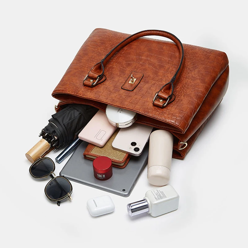 Vintage Retro Women Bag Luxury Designer Large Capacity Women\'s Shoulder Bags Crocodile Vein Fashion Female Handbags 1126