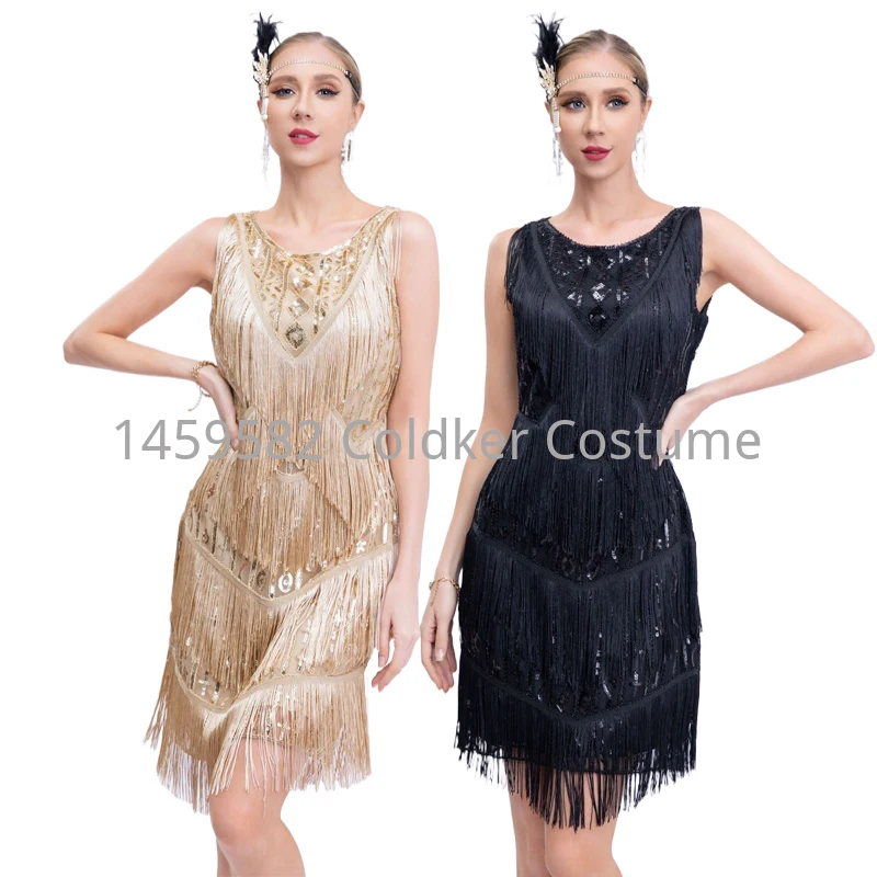 1920s Flapper Retro Sequin Dress Gatsby Dance Tassel Dress Wedding Party Nail Bead Toast Cocktail Dress