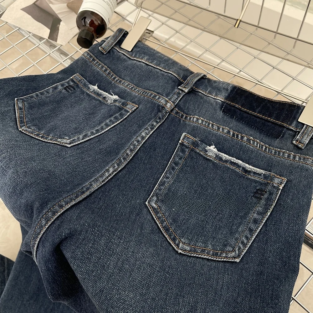 Jeans de haute qualité à taille mi-haute élastique, pantalon long polyvalent, mode féminine, saison d'automne, couleur foncée, marque QPP