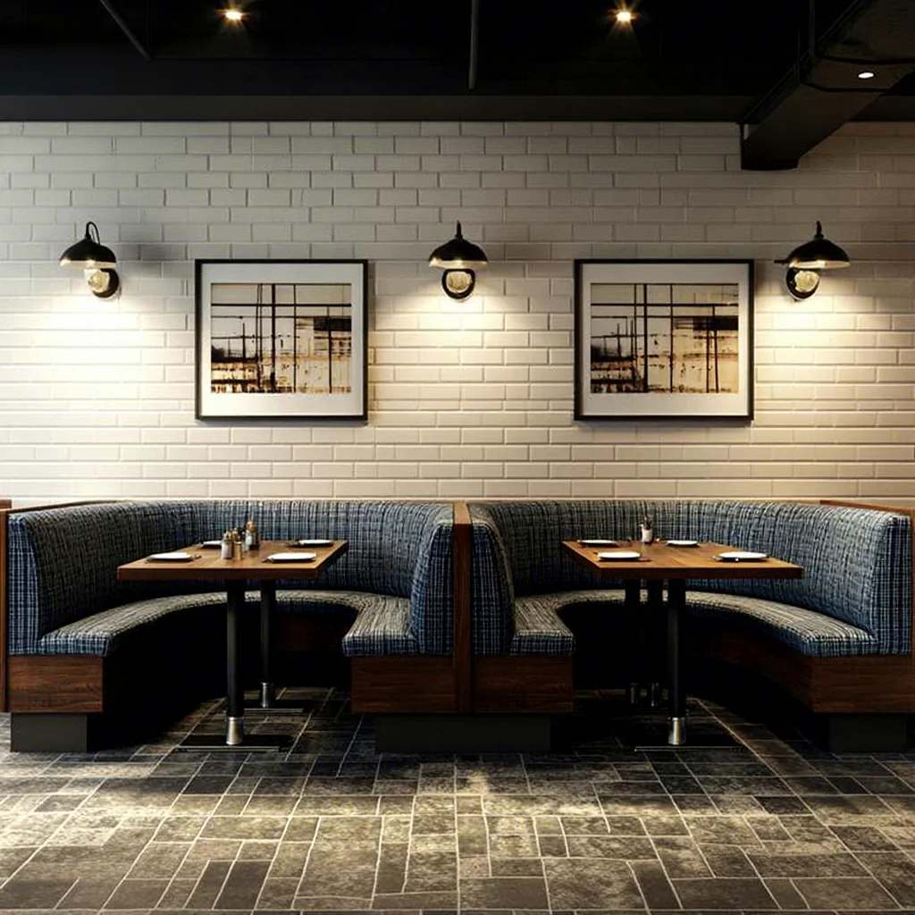 Hot Selling Modern Commercial Use Cafe Solid Wood Table Sets Fabric Comfortable Half Circle Restaurant Sofa Booth Seating