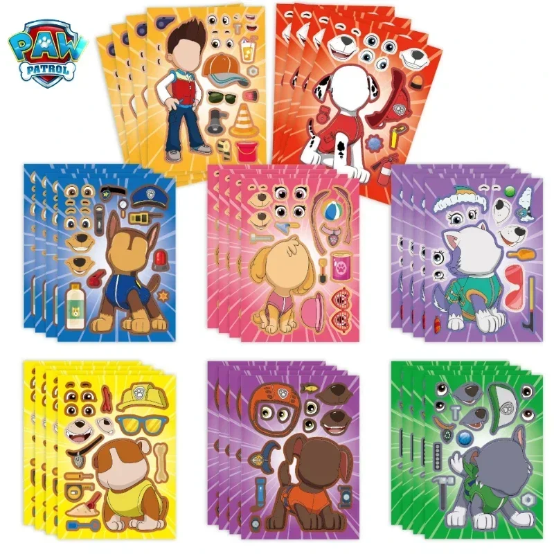 16 pièces Paw Patrols Anime bricolage jouet autocollants dessin animé chien de sauvetage Pat Patrouille enfant Puzzle autocollant Chase Cosplay enfants cadeau